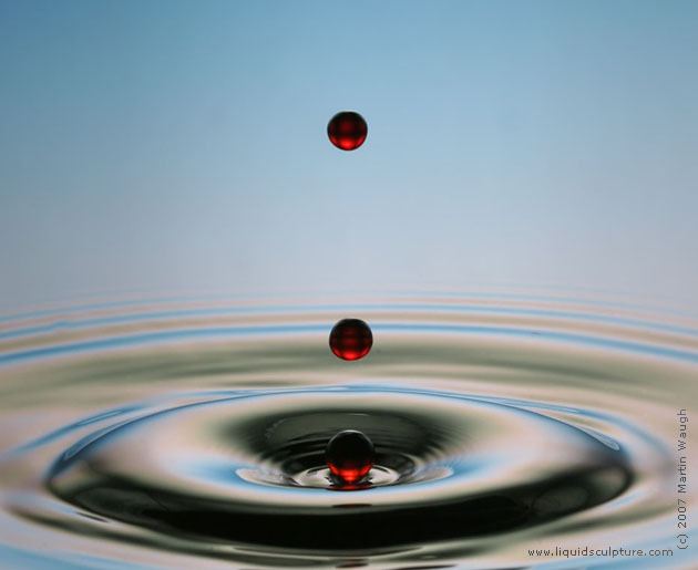 Small droplets forming from a water drop splash